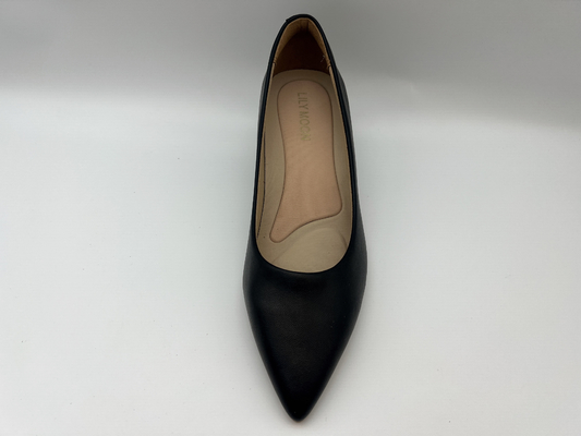 Nappa Leather Black Women's Dress Shoes قماش ناعم أحذية منخفضة الكعب مدبب من الأمام
