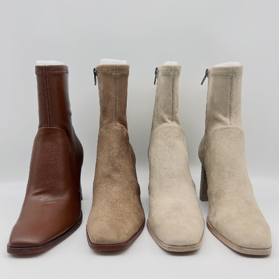 Off White Women Leather Dress Boots بوت ناعم تان جلد مقاوم للماء للكاحل