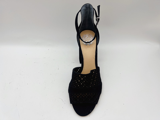 صندل جلد ناعم للسيدات من Nubuck أسود # 6- # 11 مع شبكة صيد علوية