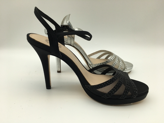 صنادل جلدية ناعمة للسيدات من Stiletto بمقدمة مفتوحة مقاس 5 سم صنادل فضية بكعب عالٍ