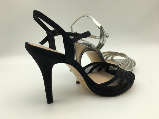 صنادل جلدية ناعمة للسيدات من Stiletto بمقدمة مفتوحة مقاس 5 سم صنادل فضية بكعب عالٍ