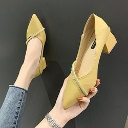 أزياء ربيع تصميم جديد وأشار أحذية واحدة السيدات عارضة الأحذية الجلدية 4cm كعب مربع المرأة أحذية مكتبية أنيقة